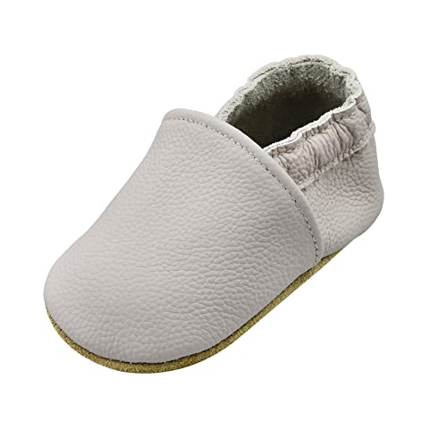 iEvolve Babyschuhe Baby Krabbelschuhe Baby Lauflernschuhe Kinder Hausschuhe aus weichem Leder Einfarbig für Mädchen und Jungen(Hellviolett,0-6 Monate) von iEvolve