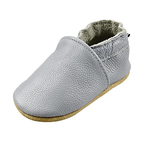 iEvolve Babyschuhe Baby Krabbelschuhe Baby Lauflernschuhe Kinder Hausschuhe aus weichem Leder Einfarbig für Mädchen und Jungen(Hellblau,12-18 Monate) von iEvolve