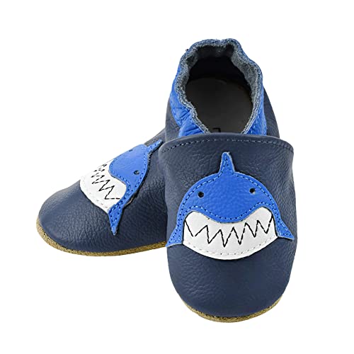 iEvolve Babyschuhe Baby Krabbelschuhe Baby Lauflernschuhe Kinder Hausschuhe aus weichem Leder Einfarbig für Mädchen und Jungen(Weiß M Hai,6-12 Monate) von iEvolve