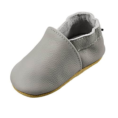 iEvolve Babyschuhe Baby Krabbelschuhe Baby Lauflernschuhe Kinder Hausschuhe aus weichem Leder Einfarbig für Mädchen und Jungen(Zementgrau,0-6 Monate) von iEvolve