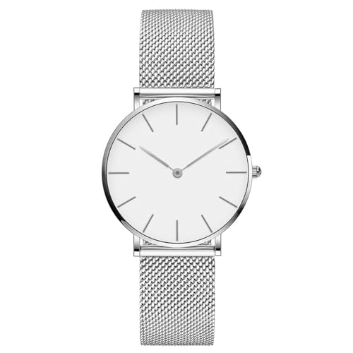 iFCOW Damenuhr aus Legierung, Damenuhr, Edelstahl-Armbanduhr, Designer-Uhren, 36 mm Gehäusegröße, Weiß/Silber von iFCOW