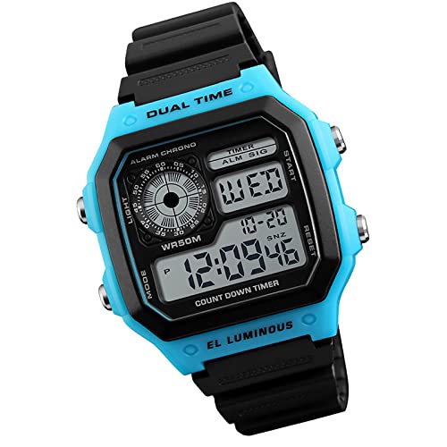 iFCOW Digitale Sport-Armbanduhr für Herren, digitale Sportuhr, doppelte Zeit, Datum, Woche, wasserabweisend, Sport-Armbanduhr, blau von iFCOW