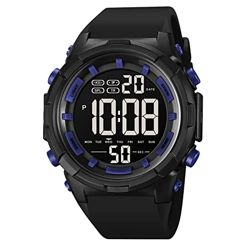 iFCOW Herren-Armbanduhr, Herren-Digitaluhr, 50 m, wasserdicht, Sportuhr mit Stoppuhr, Countdown-Alarm, digitale Armbanduhr, blau von iFCOW