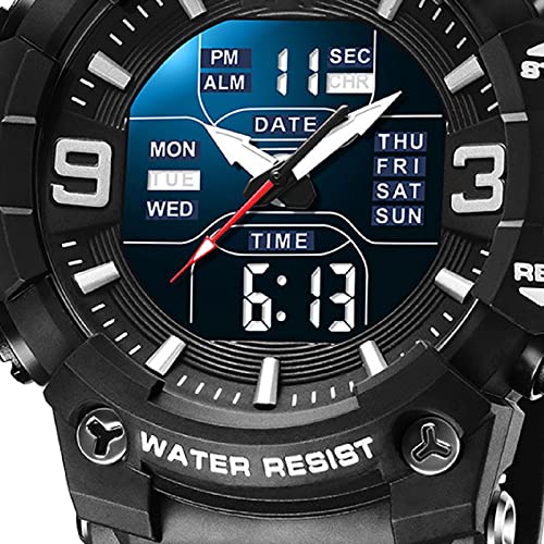 iFCOW Herren-Digitaluhr, analog, Sportuhr, Outdoor, wasserdicht, digital und analog, Dual-Display-Armbanduhr, Schwarz , M, modisch von iFCOW