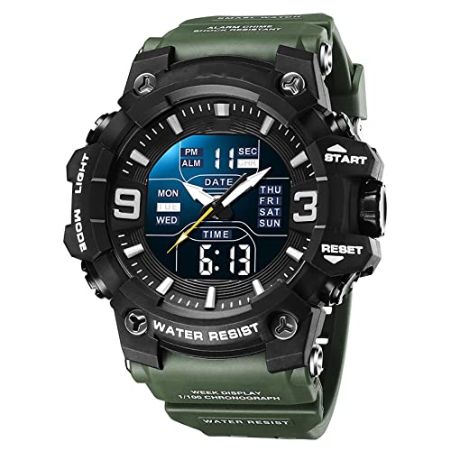 iFCOW Herren-Digitaluhr, analog, Sportuhr, Outdoor, wasserdicht, digital und analog, Dual-Display-Armbanduhr, armee-grün, M, modisch von iFCOW