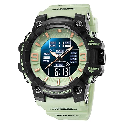 iFCOW Herren-Digitaluhr, analog, Sportuhr, Outdoor, wasserdicht, digital und analog, Dual-Display-Armbanduhr, grasgrün, M, modisch von iFCOW