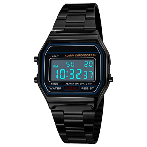 iFCOW Luxus Business Uhr 30M Wasserdicht Edelstahl Sportuhr Digitaluhr Armbanduhr, Schwarz , Schwarz von iFCOW