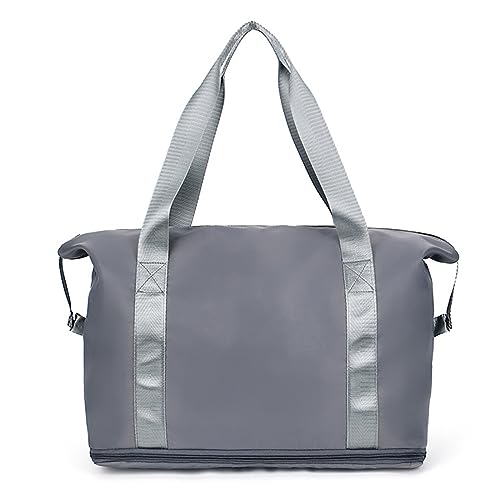 iFCOW Reise-Tragetaschen, erweiterbare Reisetasche mit großer Kapazität, Schultertasche, Yoga-Workout-Tasche, grau, M, modisch von iFCOW