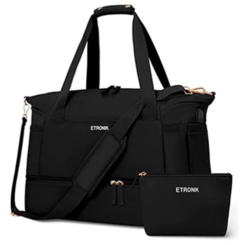 iFCOW Sporttasche, erweiterbar, 2 Stück, Reisetasche, Schuhfach und wasserdichte Tasche für Damen und Herren, Schwarz , M, modisch von iFCOW