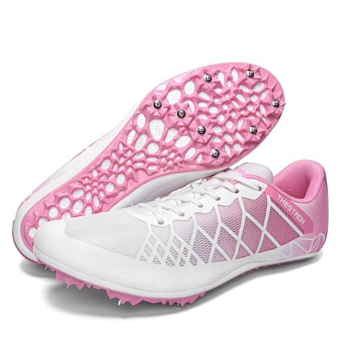 Ifrich Herren Damen Jungen Mädchen Spikes Leichtathletik Racing Laufschuhe Leichtathletik Leichtathletik Leichtathletik Sneaker, Weiß, Pink, 37.5 EU von iFRich