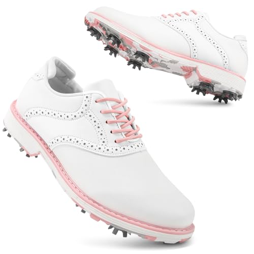 Ifrich Professionelle Golf-Sneaker für Damen, Spikes, wasserdicht, Golf-Sportschuhe, Damen-Golf-Trainings-Sneaker mit Spikes, Weiß Camou, 37 EU von iFRich