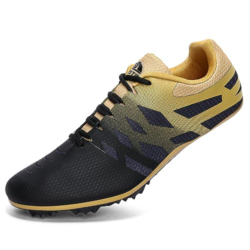 Leichtathletikschuhe für Herren Damen Kinder Jungen Mädchen 8 Spikes Laufen Rennschuhe Professionelle Sprint Sport Sneakers Track Spikes Distanz Sneakers, Schwarz Gold, 38.5 EU von iFRich
