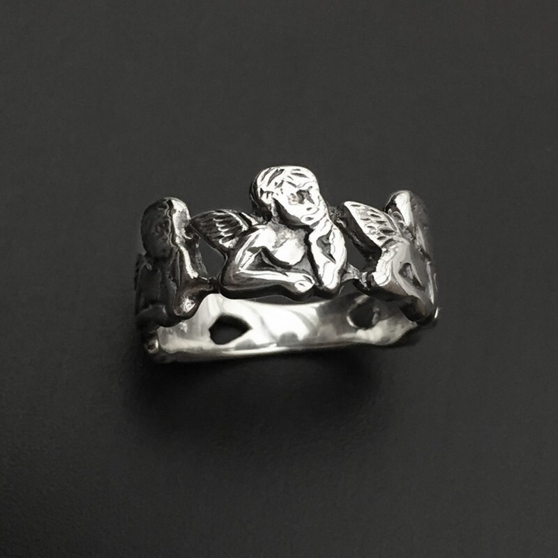 925 Massiv Sterling Silber Engel Ring-Silber Drei Engelring-Baby Engel Ring-Oxidiert 925 Massiv Sterling Silber Engel Ring-Silber Drei Engelring-Baby Engel Ring-Oxidiert von iGiftJewelry