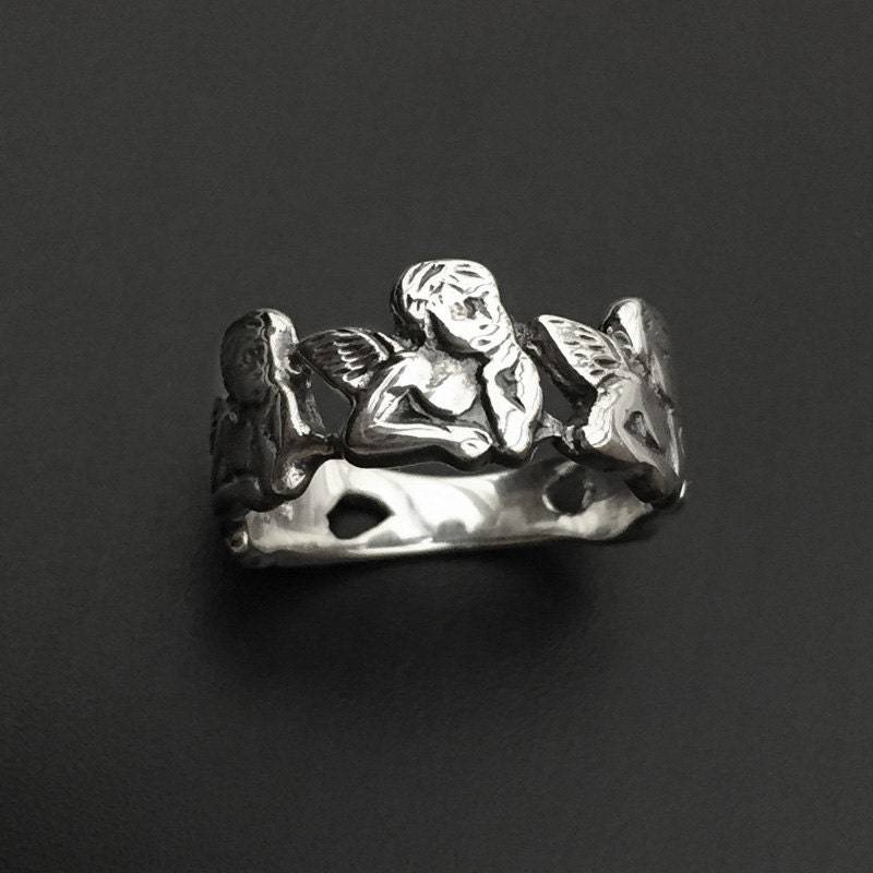 925 Massiv Sterling Silber Engel Ring-Silber Drei Engelring-Baby Engel Ring-Oxidiert 925 Massiv Sterling Silber Engel Ring-Silber Drei Engelring-Baby Engel Ring-Oxidiert von iGiftJewelry