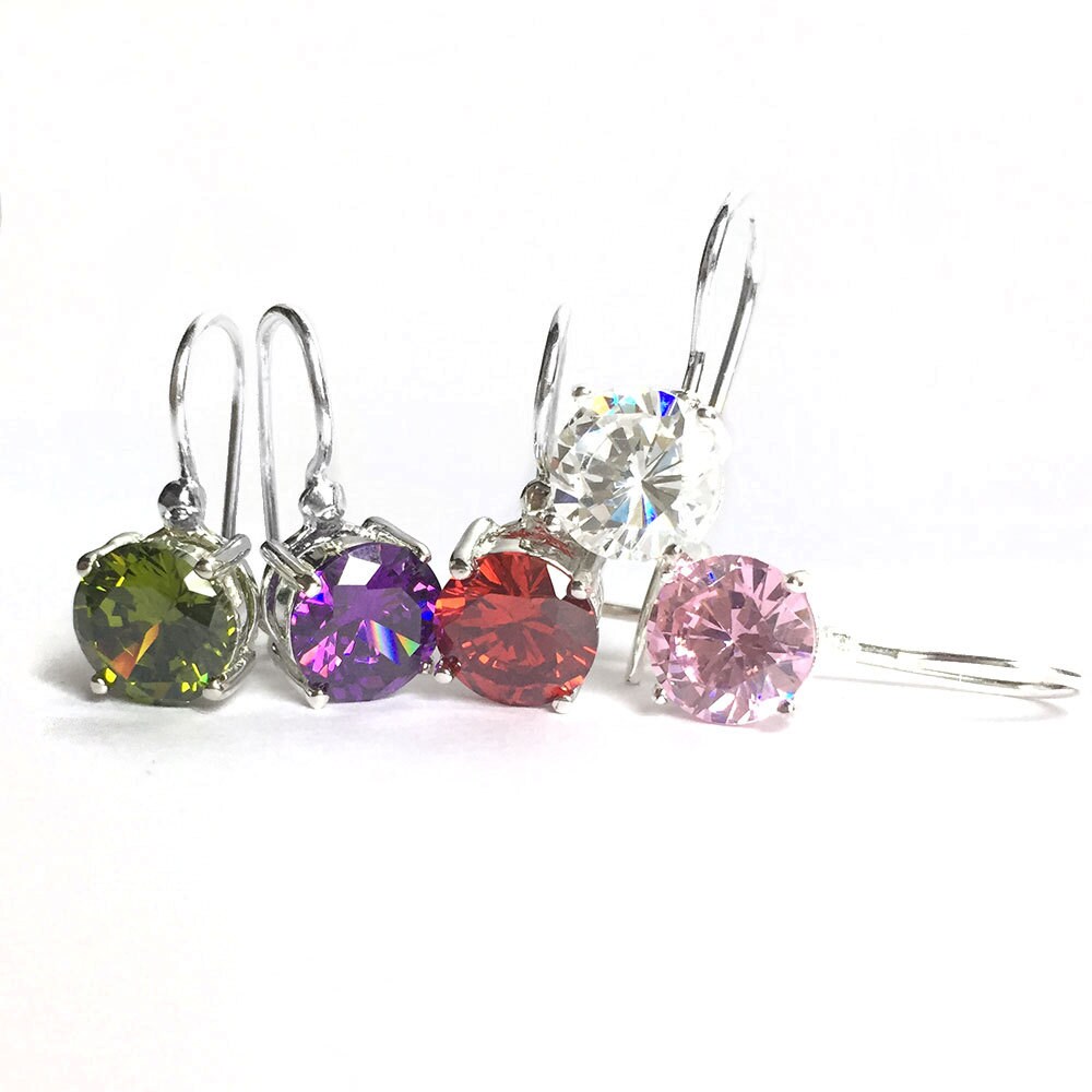 925 Massiv Sterling Silber Haken Runden Stein Ohrringe Erstellt Smaragd, Amethyst, Granat, Clear Spinell/Pink Turmalin-Verkauf Von Ein Paar 925 Massiv Sterling Silber Haken Runden Stein Ohrringe Erstellt Smaragd, Amethyst, Granat, Clear Spinell/Pink Turmalin-Verkauf Von Ein Paar von iGiftJewelry