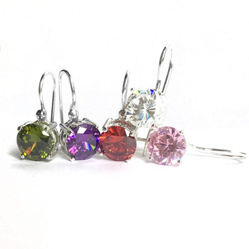 925 Massiv Sterling Silber Haken Runden Stein Ohrringe Erstellt Smaragd, Amethyst, Granat, Clear Spinell/Pink Turmalin-Verkauf Von Ein Paar 925 Massiv Sterling Silber Haken Runden Stein Ohrringe Erstellt Smaragd, Amethyst, Granat, Clear Spinell/Pink Turmalin-Verkauf Von Ein Paar von iGiftJewelry