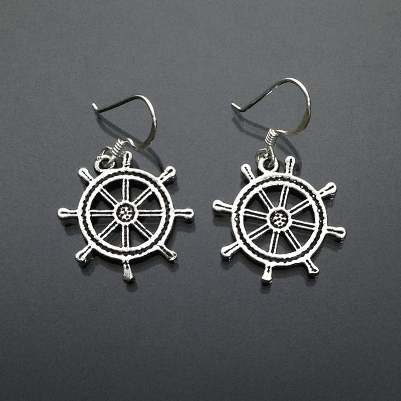 925 Massiv Sterling Silber Helm/Wasserrad Ohrringe Kapitän Schiff Rad Baumelnd Klein Oxidiert Feiner Schmuck 925 Massiv Sterling Silber Helm/Wasserrad Ohrringe Kapitän Schiff Rad Baumelnd Klein Oxidiert Feiner Schmuck von iGiftJewelry