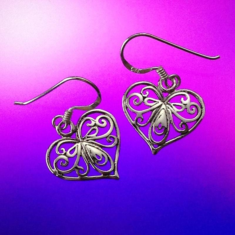 925 Massiv Sterling Silber Herz Ohrringe-Poliert/Oxidiert-Dangle-Herz Filigran in Herz 925 Massiv Sterling Silber Herz Ohrringe-Poliert/Oxidiert-Dangle-Herz Filigran in Herz von iGiftJewelry