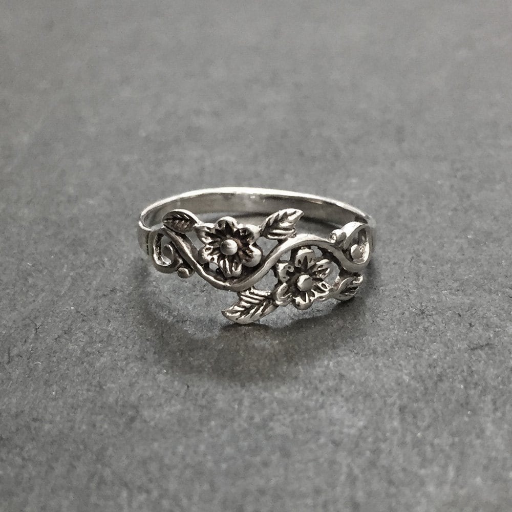 925 Massiv Sterling Silber Ring Blume Und Ader Ring-Blume Ring-Floral Band Ring-Oxidiert 925 Massiv Sterling Silber Ring Blume Und Ader Ring-Blume Ring-Floral Band Ring-Oxidiert von iGiftJewelry