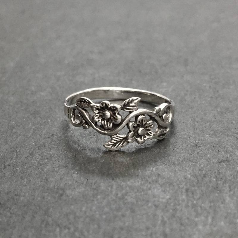 925 Massiv Sterling Silber Ring Blume Und Ader Ring-Blume Ring-Floral Band Ring-Oxidiert 925 Massiv Sterling Silber Ring Blume Und Ader Ring-Blume Ring-Floral Band Ring-Oxidiert von iGiftJewelry