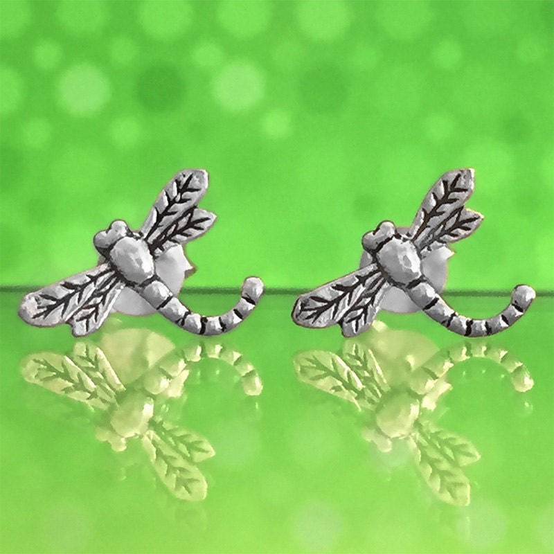 925 Massive Sterling Silber Libelle #1 Ohrringe/Libelle Naturschmuck Tierschmuck - Klein Oxidiert Ohrstecker von iGiftJewelry