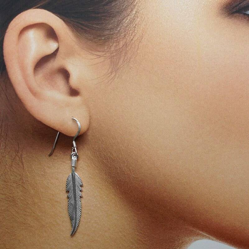 925 Sterling Silber Feder Ohrringe/Baumelnd/Haken/Oxidiert/Poliert/Baumelnd/Boho-Schmuck/Naturschmuck 925 Sterling Silber Feder Ohrringe/Baumelnd/Haken/Oxidiert/Poliert/Baumelnd/Boho-Schmuck/Naturschmuck von iGiftJewelry