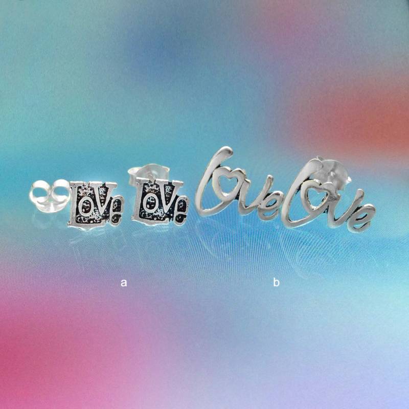 925 Sterling Silber Liebe Brief Ohrringe-Liebe Text Ohrringe-Ohrstecker Ohrringe Oxidiert von iGiftJewelry