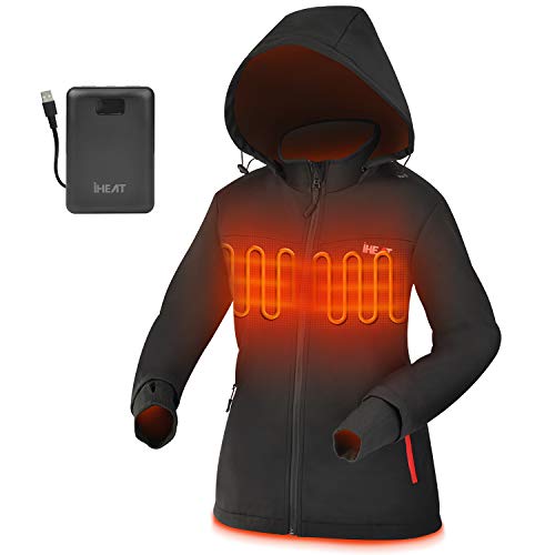 iHEAT Beheizbare Jacke Damen,Wasserdicht Winddicht Warm Softshell Winter Jacke mit QC3.0 14400MAH Akku,3 Einstellbar Temperatur Elektrischer Beheizte Jacken für Outdoor Wandern Jagd Motorrad Camping von iHEAT