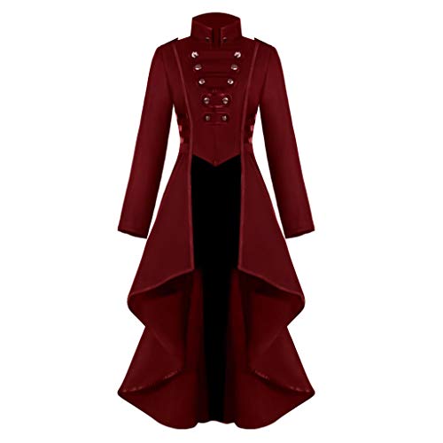 iHENGH Damen Gothic Steampunk Button Lace Korsett Halloween Kostüm Mantel Frack Jacke(Rot, L) von iHENGH