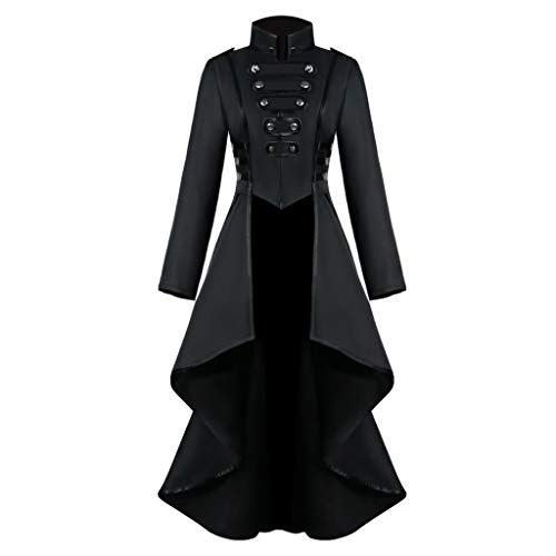 iHENGH Damen Gothic Steampunk Button Lace Korsett Halloween Kostüm Mantel Frack Jacke(Schwarz, M) von iHENGH