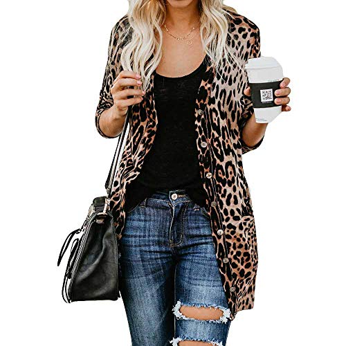 iHENGH Damen Herbst Winter Bequem Lässig Mode Frauen Langarm Leopard Print Mode Mantel Blusen T Shirt Tank Tops(Braun, 3XL) von iHENGH