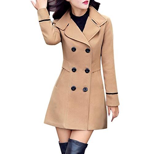 iHENGH Damen Winter Jacke Dicker Warm Bequem Slim Parka Mantel Lässig Stilvoll Frauen Wolle Zweireiher Elegante Langarm Arbeits Büro Mode Coat (M, Khaki) von iHENGH