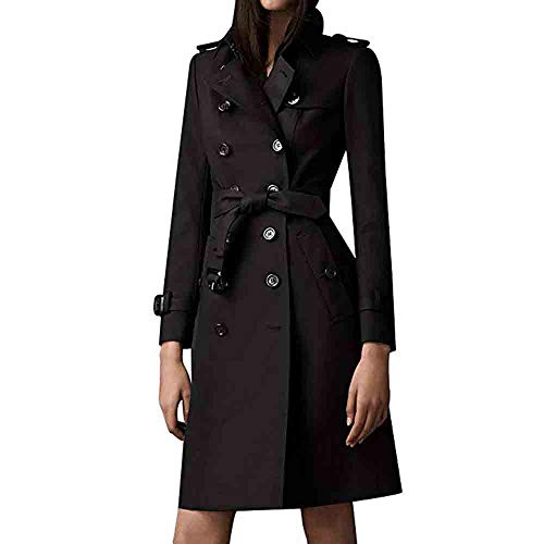 iHENGH Damen Winter Jacke Warm Bequem Parka Mantel Lässig Mode Frauen Slim Revers Zweireiher SlimLong Trenchcoat(Schwarz,L) von iHENGH