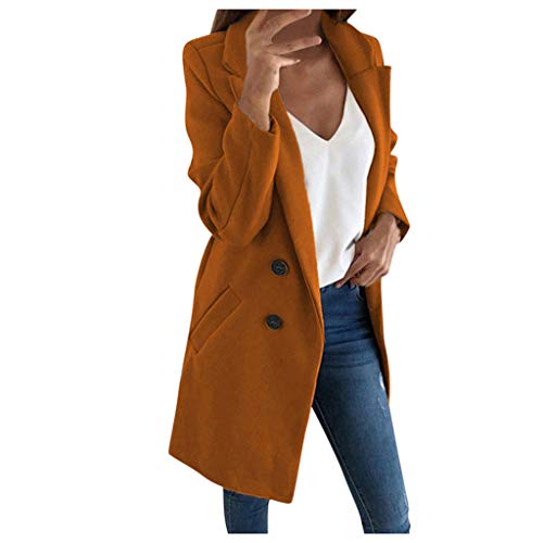 iHENGH Damen künstliche Wollmantel elegante Mischungs Mantel,Dünne weibliche lange Mantel Oberbekleidung Jacke(Khaki, M) von iHENGH