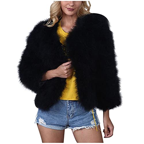 iHENGH Pelzmantel Damen Herbst Winter Mantel，Casual Fashion Faux Fur Flauschige Warm Winter Jacke Vest Strickjacke Outerwear（B-Schwarz，L） von iHENGH