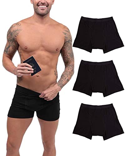 iHeartRaves Herren-Boxershorts mit Diebstahlschutz, Taschendiebstahlschutz, Reiseunterwäsche, S-XXL, Schwarzes Modal (3er-Pack), XX-Large von iHeartRaves
