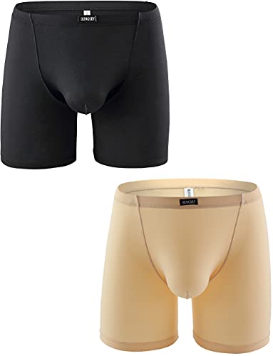 iKingsky Boxershorts mit langem Bein für Männer Sexy Ausbuchtung Unterwäsche Aiedrigen Taillen Herren Strecken Unterhose (Medium, 2er Pack) von iKingsky