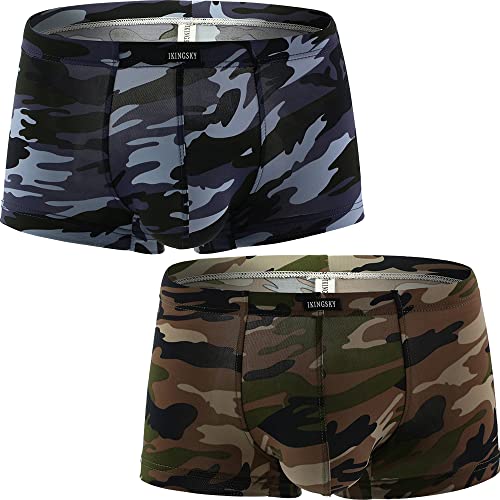 iKingsky Die Tarnung Pouch Herren Retroshorts Dehnbares Ausbuchtung Unterwäsche fur Männer Sexy Aiedrigen Taillen Unterhose (Medium, 2er Pack) von iKingsky