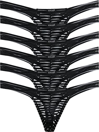 iKingsky Durchschauen Herren Strings Ausbuchtung T-Back Männer Unterwäsche Sexy Aiedrigen Taillen Tanga Unterhose (X-Large, Schwarz-6er Pack) von iKingsky