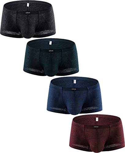 iKingsky Herren Atmungsaktiv Beutel Retroshorts Unterwäsche Weich Boxershorts Sexy Niedrigen Taillen Ausbuchtung Unterhose für Männer (Mittel, 4er Pack) von iKingsky