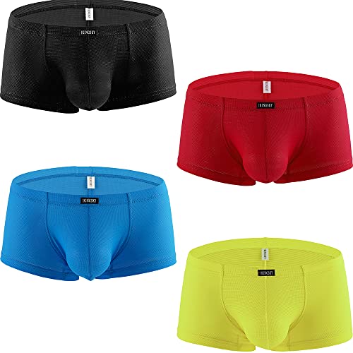 iKingsky Herren Atmungsaktive Retroshorts Ausbuchtung Männerstrunks Unterwäsche Sexy Uiedrigen Taillen Unterhose (Groß, 4er Pack) von iKingsky