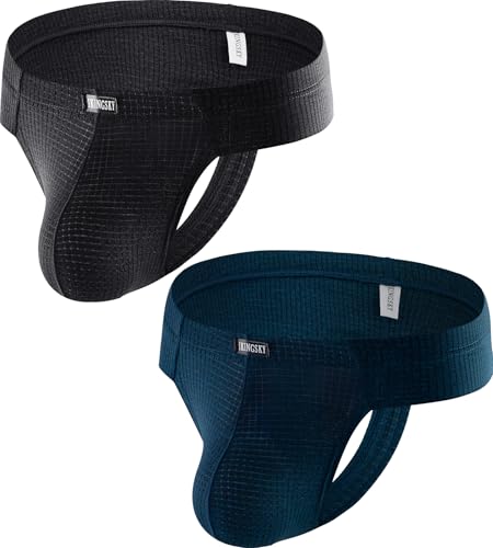 iKingsky Herren Freche Tanga Sexy Brasilianische Rückenunterwäsche für Männer Niedrigen Taillen Pouch String Unterhose (XX-Large, 2er Pack) von iKingsky