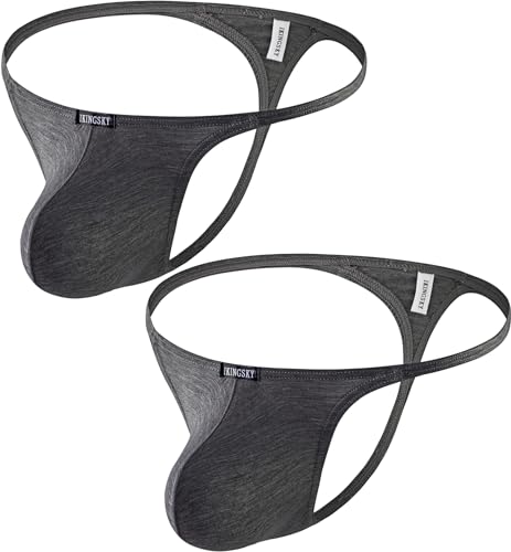 iKingsky Herren Große Pouch Tanga Sexy Niedrigen Taillen String Unterwäsche Modal Ausbuchtung Unterhose für Männer (XX-Large, Dunkelgrau-2er Pack) von iKingsky