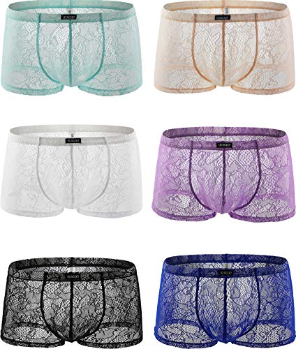 iKingsky Herren Retroshorts Ausbuchtung Spitzenunterwäsche fur Männer Sexy Aiedrigen Taillen Unterhose (XX-Large, 6er Pack) von iKingsky