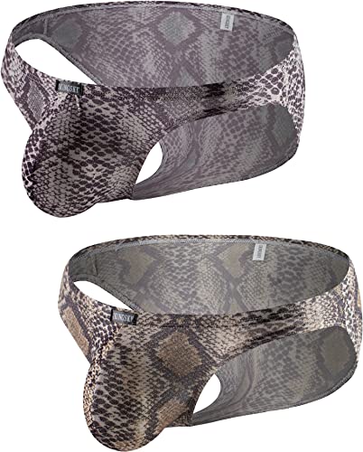 iKingsky Herren Schlangenhautmuster Slips mit Großem Beutel Sexy Ausbuchtung Unterwäsche Aiedrigen Taillen Männer Weich Hüft-Slips (Large, 2er Pack) von iKingsky