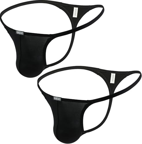 iKingsky Herren Strings Aiedrigen Taillen Unterwäsche Tanga Sexy Ausbuchtung Unterhose fur Männer (Large, Schwarz-2er Pack) von iKingsky