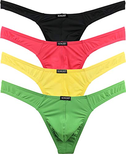 iKingsky Herren Strings T-Back Männer Unterwäsche Tanga Sexy Aiedrigen Taillen Unterhose (Large, 4er Pack) von iKingsky