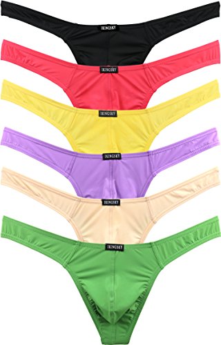 iKingsky Herren Strings T-Back Männer Unterwäsche Tanga Sexy Aiedrigen Taillen Unterhose (Large, 6er Pack) von iKingsky