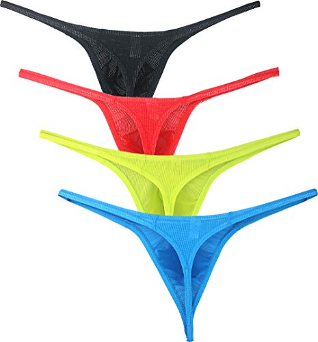 iKingsky Herren Strings mit Großem Beutel Aiedrigen Taillen Y-Back Männer Unterwäsche Tanga Sexy Unterhose (Large, 4er Pack) von iKingsky