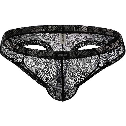 iKingsky Herren Tanga Männer Unterwäsche Retroshorts Sexy Unterhose (X-Large, Schwarz) von iKingsky